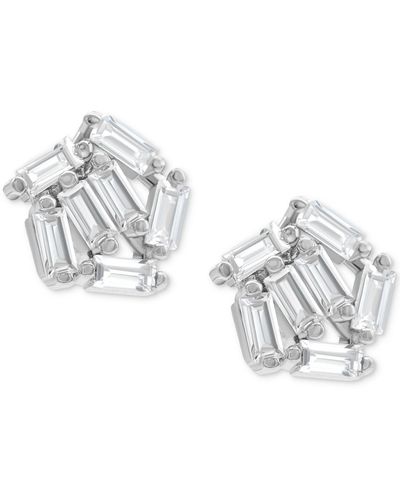 Adornia Rhodium-plated Rectangle Crystal Cluster Stud Earrings - Metallic