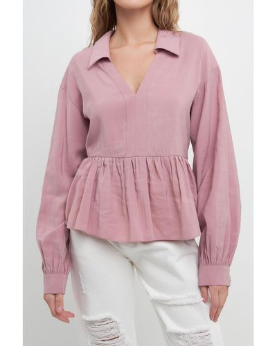 Free the Roses Puff Long Sleeve Top - Pink