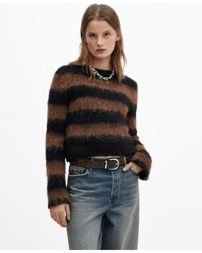 Mango Faux Fur Knit Sweater - Black