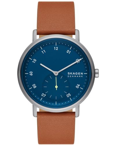 Skagen Kuppel Quartz Three Hand Leather Watch - Blue
