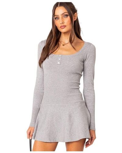 Edikted Silver Knit Mini Dress - Gray