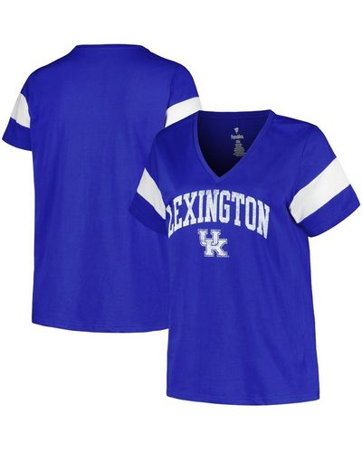 Profile Distressed Kentucky Wildcats Plus Size Arched City Sleeve Stripe V-neck T-shirt - Blue