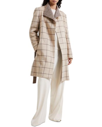 French Connection Fran Plaid Belted Coat - Natural