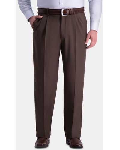 Haggar Big & Tall Premium Comfort Stretch Classic-fit Solid Pleated Dress Pants - Brown