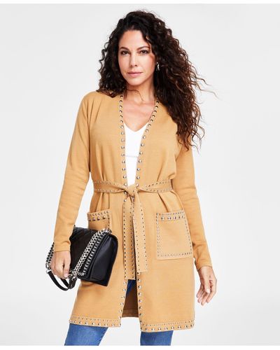 INC International Concepts Petite Studded Completer Cardigan Sweater, Created For Macy's - Natural