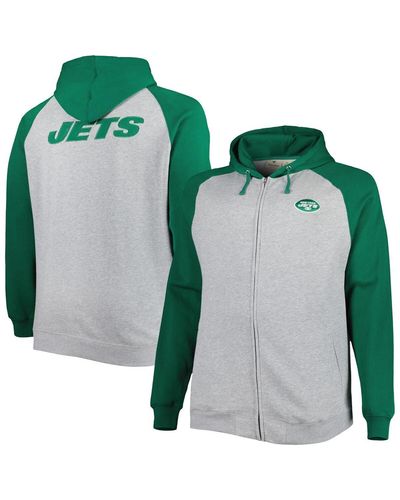 Profile New York Jets Big And Tall Fleece Raglan Full-zip Hoodie Jacket - Green