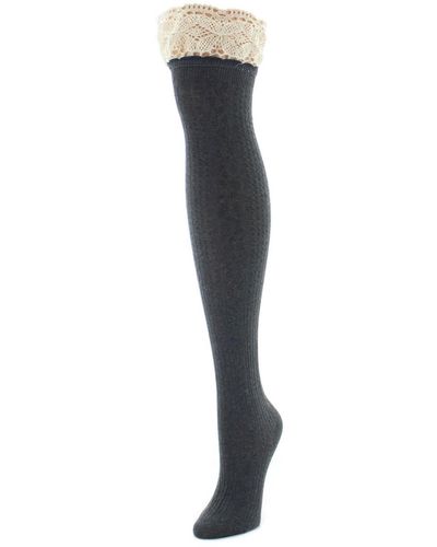 Memoi Lace Top Cable Knee High Socks - Gray