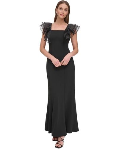 DKNY Square-neck Organza-sleeve Gown - Black