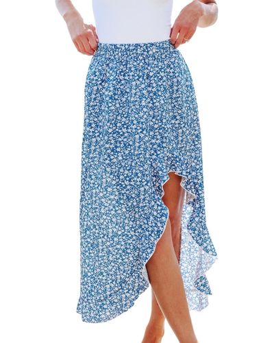 CUPSHE Blue Ditsy Asymmetrical Ruffle Hem Midi Skirt