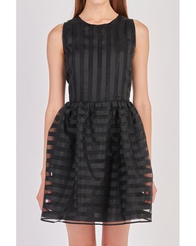 English Factory Striped Organza Sleeveless Mini Dress - Black