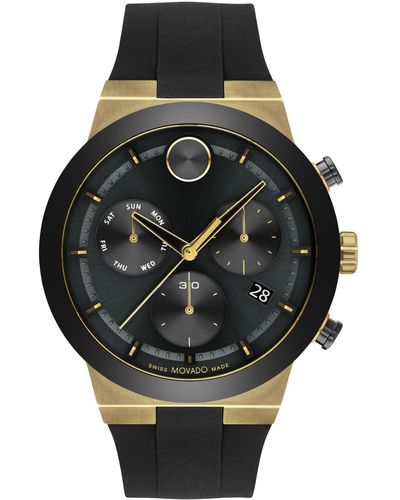 Movado Swiss Chronograph Bold Fusion Black Silicone Strap Watch 45mm