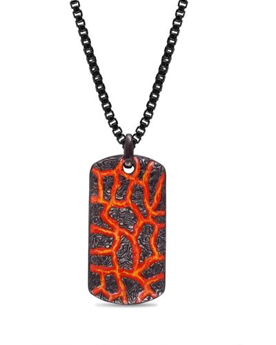 LuvMyJewelry Sterling Silver Rivers Of Fire Design Black Rhodium Plated Enamel Tag - Red