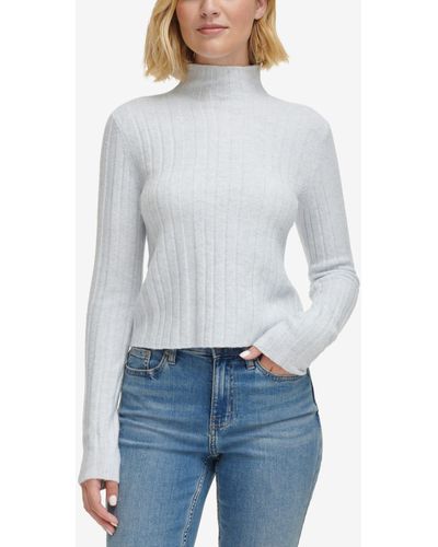Calvin Klein Mock-neck Long-sleeve Ribbed Sweater - Blue