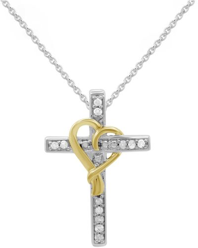 Macy's Diamond Cross & Heart 18" Pendant Necklace (1/10 Ct. T.w. - Metallic