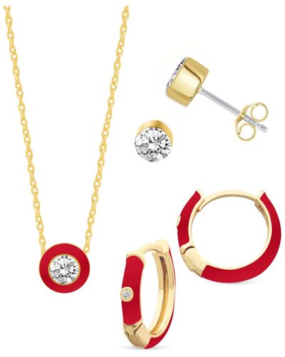 Macy's Crystal Enamel Necklace And Earring Set - Red