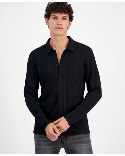 INC International Concepts Regular-fit Ribbed-knit Button-down Shirt - Black