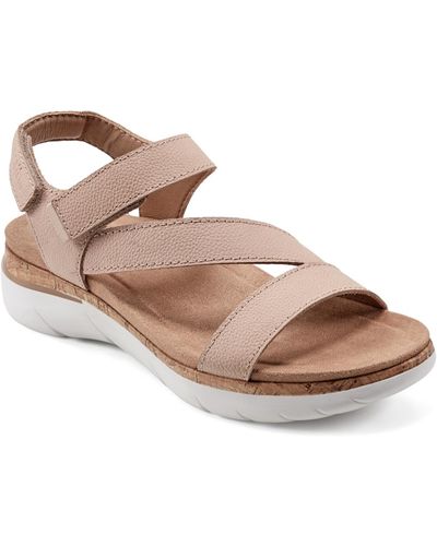 Earth Roni Almond Toe Flat Strappy Casual Sandals - Brown