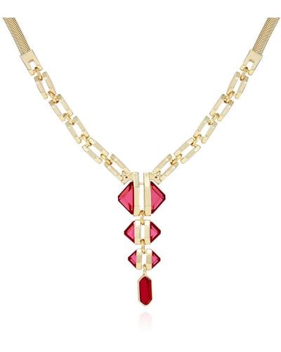 Vince Camuto Gold-tone And Red Siam Pendant Thick Snake Chain Statement Necklace - White