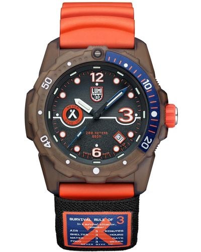 Luminox Swiss Bear Grylls Rule Of 3 Sea Series Orange Rubber Strap Watch 42mm - Gray