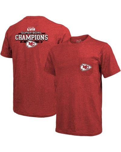 Majestic Threads Kansas City Chiefs Super Bowl Lvii Champions Running Back Tri-blend Pocket T-shirt - Red