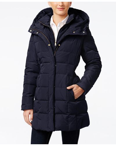 Cole Haan Hooded Down Puffer Coat - Blue