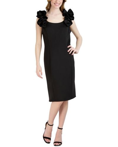 Donna Ricco Ruffled-shoulder Sleeveless Dress - Black