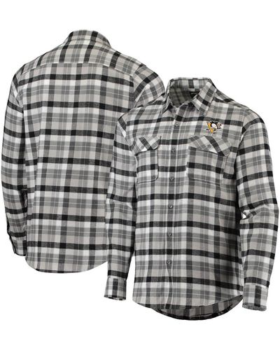 Antigua Black And Gray Pittsburgh Penguins Ease Plaid Button-up Long Sleeve Shirt