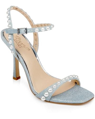 Badgley Mischka Damaris Pearl Embellished Stiletto Evening Sandals - Blue