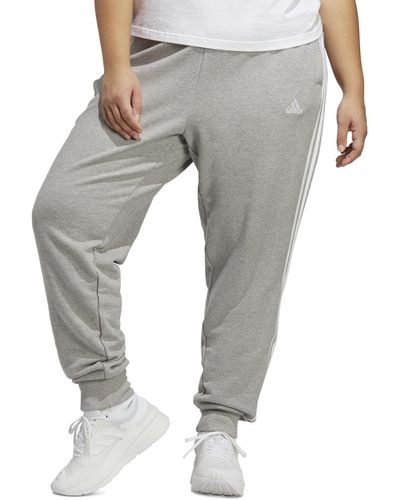 adidas Plus Size Essentials 3-striped Cotton French Terry Cuffed sweatpants - Gray