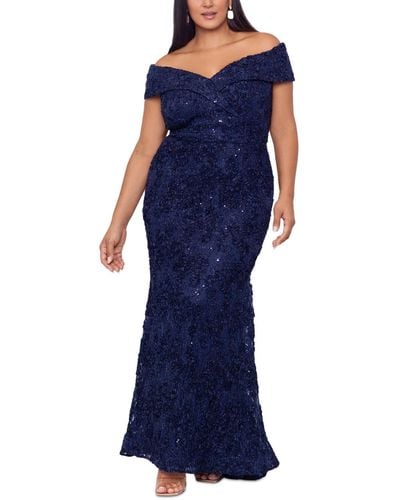 Xscape Plus Size Embellished Lace Off-the-shoulder Gown - Blue