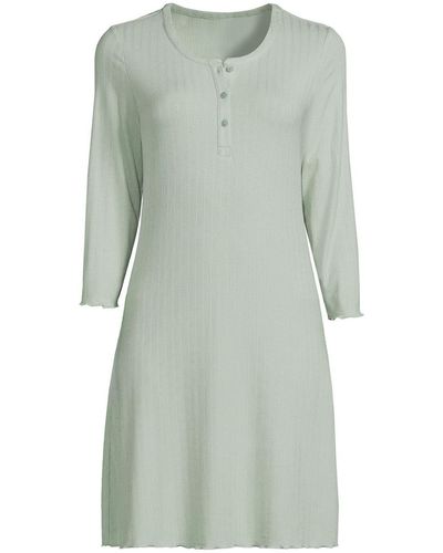 Lands' End Pointelle Rib 3/4 Sleeve Knee Length Nightgown - Green