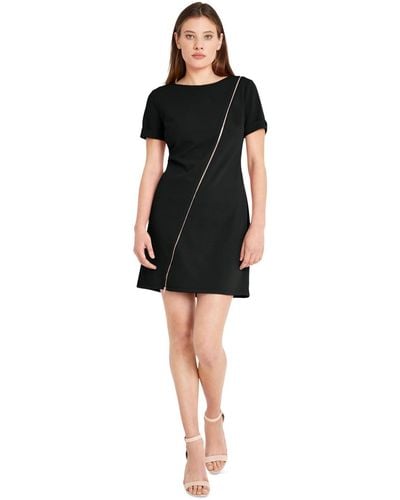 Donna Morgan Jewel-neck Exposed-zipper Mini Dress - Black