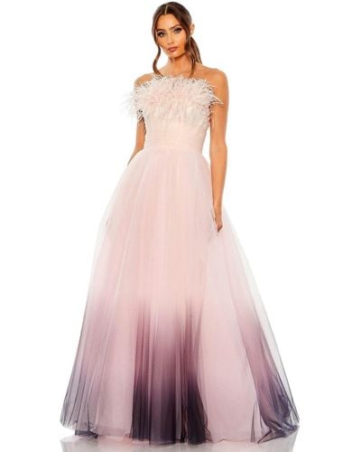 Mac Duggal Strapless Feather Hem Tulle Gown - Pink