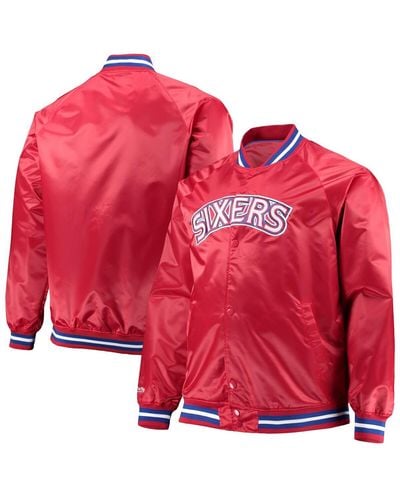 Mitchell & Ness Philadelphia 76ers Big And Tall Hardwood Classics Raglan Satin Full-snap Jacket - Red