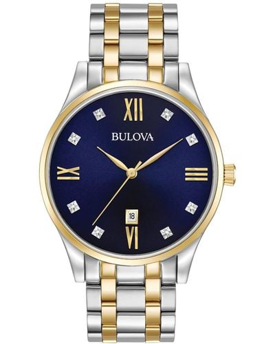 Bulova Men's Diamond Accent Two-tone Stainless Steel Bracelet Watch 40mm 98d130 - Metallic