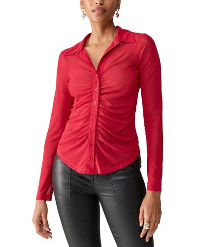 Sanctuary Sweetener Ruched Mesh Blouse - Red