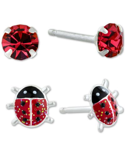 Giani Bernini 2-pc. Set Crystal Solitaire & Enamel Ladybug Stud Earrings - Multicolor