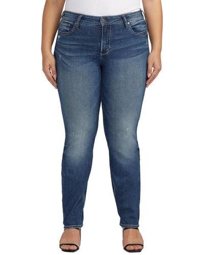 Silver Jeans Co. Plus Size Suki Mid Rise Straight Leg Jeans - Blue