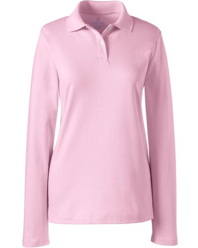 Lands' End School Uniform Long Sleeve Feminine Fit Interlock Polo Shirt - Pink