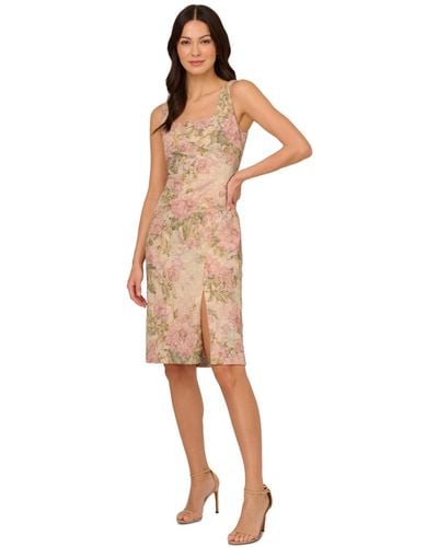Adrianna Papell Floral Matelasse Square-neck Dress - White