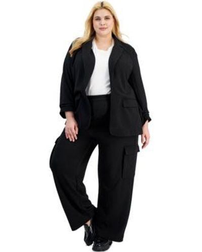 BarIII Trendy Plus Size Ruched Sleeve Blazer Grommet T Shirt Knit Cargo Pants Created For Macys - Black