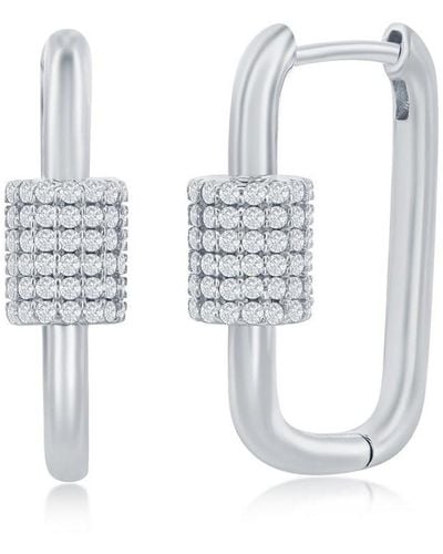 Simona Sterling Or Gold Plated Over Sterling Cz Oval Carabiner Paperclip Earrings - White