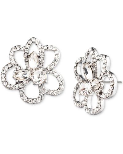 Givenchy Pave & Crystal Flower Stud Earrings - Metallic