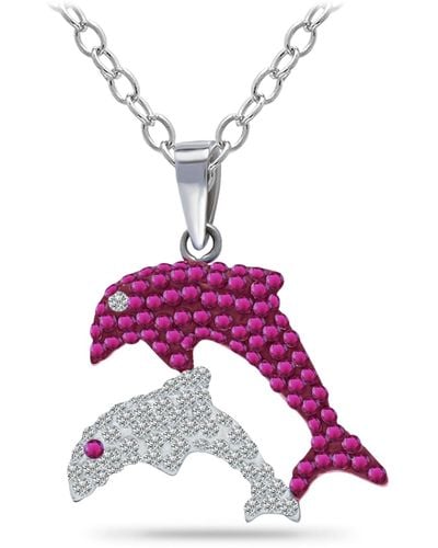 Giani Bernini Crystal Two Dolphin Pendant Sterling Silver Necklace - Pink