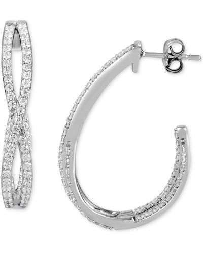 Macy's Diamond Twist Medium J-hoop Earrings (1-1/2 Ct. T.w. - White
