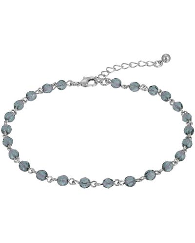 2028 Silver-tone Beaded Chain Anklet - Blue