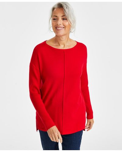 Style & Co. Seam-front Tunic Sweater - Red