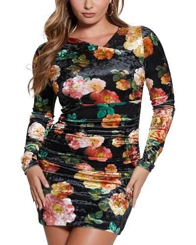 Guess Tess Velvet Floral-print Bodycon Dress - Multicolor