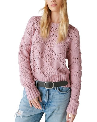 Lucky Brand Open-stitch Pullover Sweater - Red