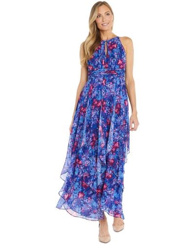 R & M Richards Floral-print Ruffled Maxi Dress - Blue